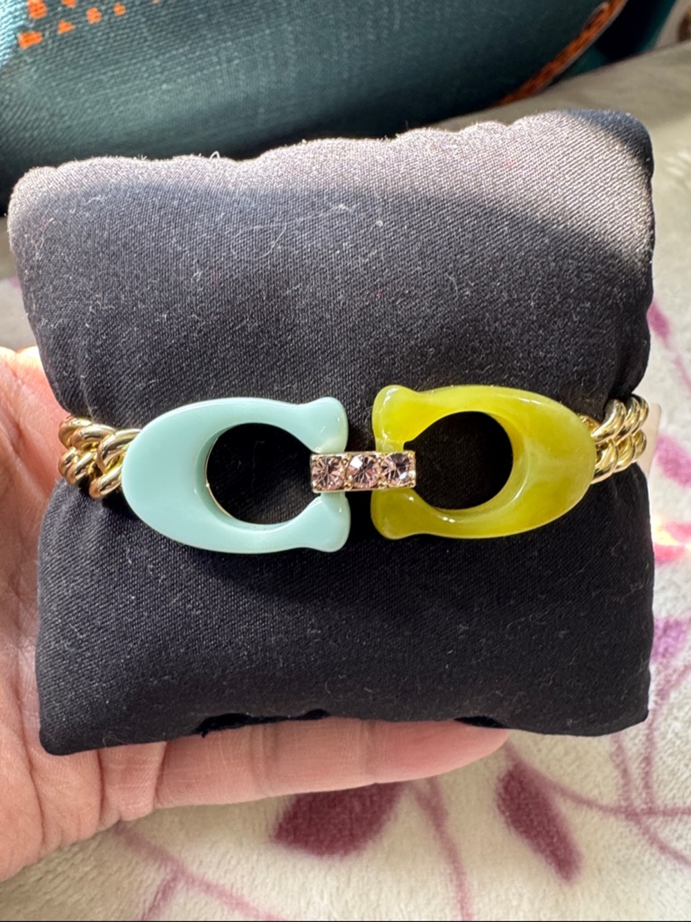 Coach Gold-Tone Bracelet with Mint and Chartreuse Resin Links